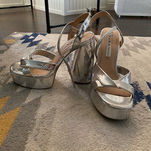 Silver Metallic Chunky Heels